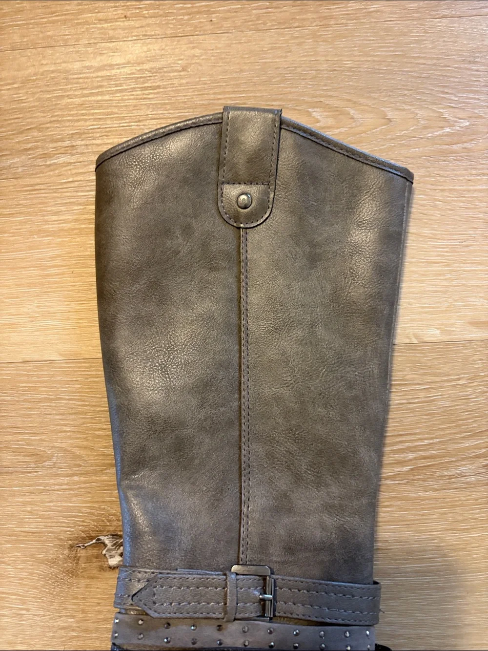 Tall Gray Knee Boots with Buckle Strap